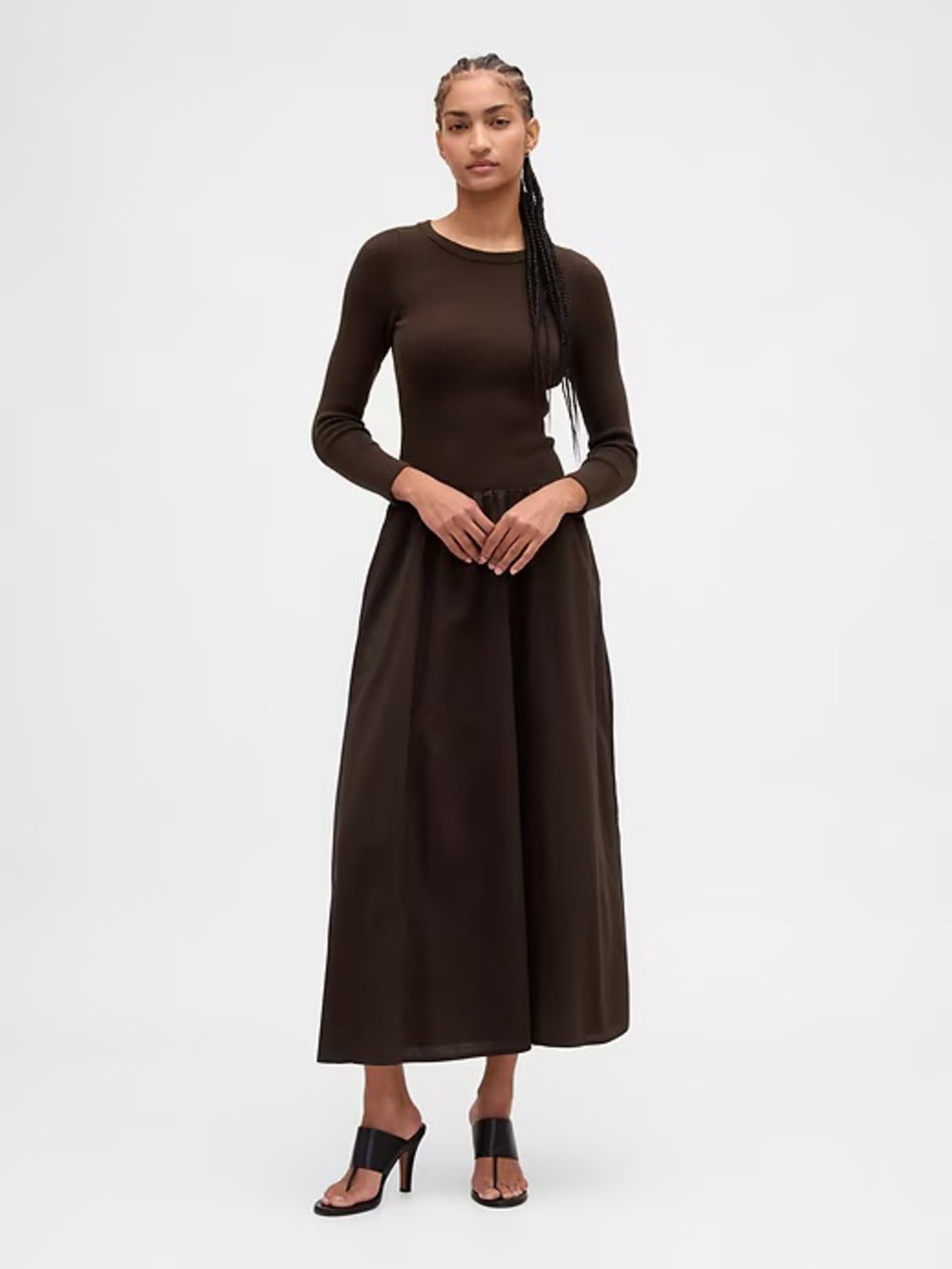 NWOT Gap Brown Mixed Media Drop-Waist Maxi Dress